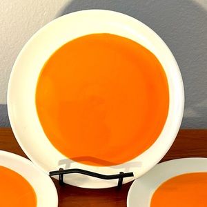 3 Crate & Barrel CBL175 Orange Center White Border 8 1/4" Coupe Salad Plate